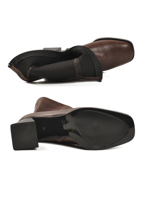 Kahve Polarlı Fermuarlı Streç Kadın Topuklu Bot 2615 Z