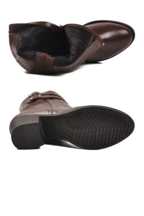 Kahve İçi Kürklü Topuklu Kadın Bot 1006 Z