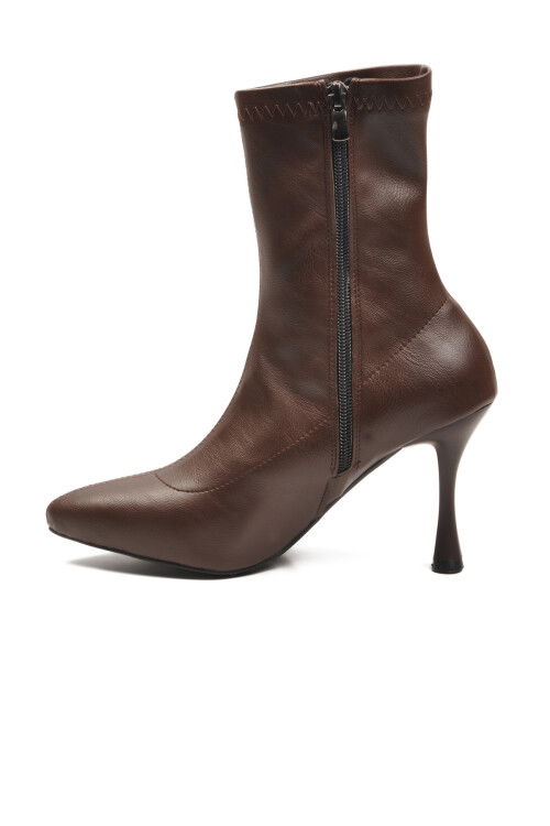 Kahve Kadın Polarlı Fermuarlı İnce Topuklu Bot 2614 Z