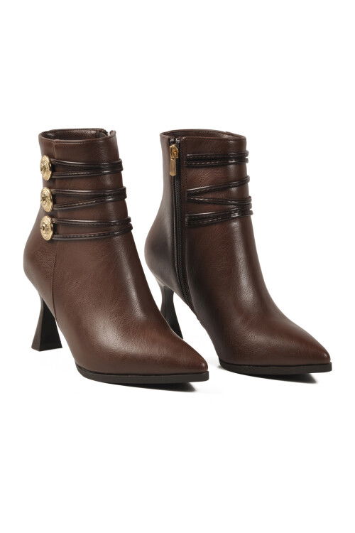 Kahve İçi Kürklü Fermuarlı Kadın Topuklu Bot 9652003 Z