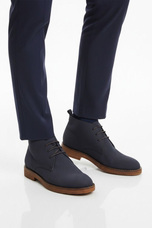 Lacivert Bağcıklı Hakiki Deri Erkek Klasik Bot Po 235 M