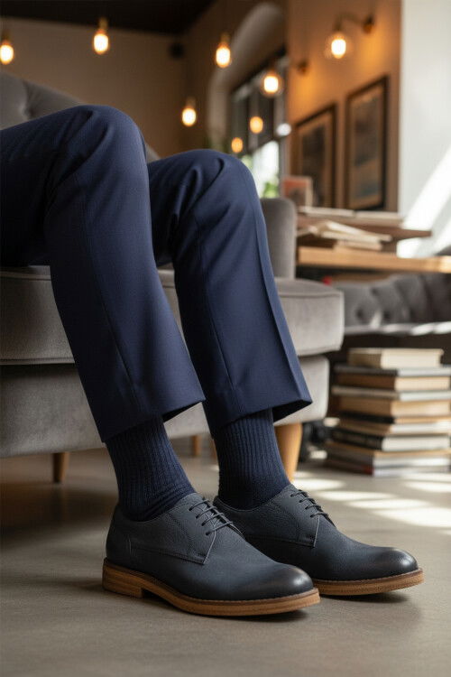 Lacivert Nubuk Hakiki Deri Erkek Casual Ayakkabı Po 2226 M