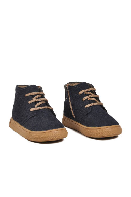 Lacivert Süet Bağcıklı Fermuarlı Bebek Bot 823106 B