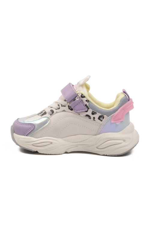 Lila Leopar Desenli Cırtlı Hafifi Kız Çocuk Spor Ayakkabı Toti Cilt F