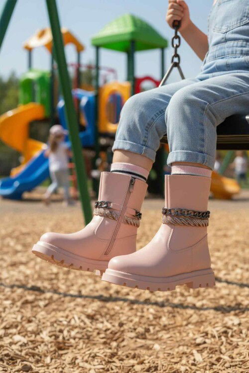 Pudra İçi Polarlı Kaymaz Kız Çocuk Çizme Duru F