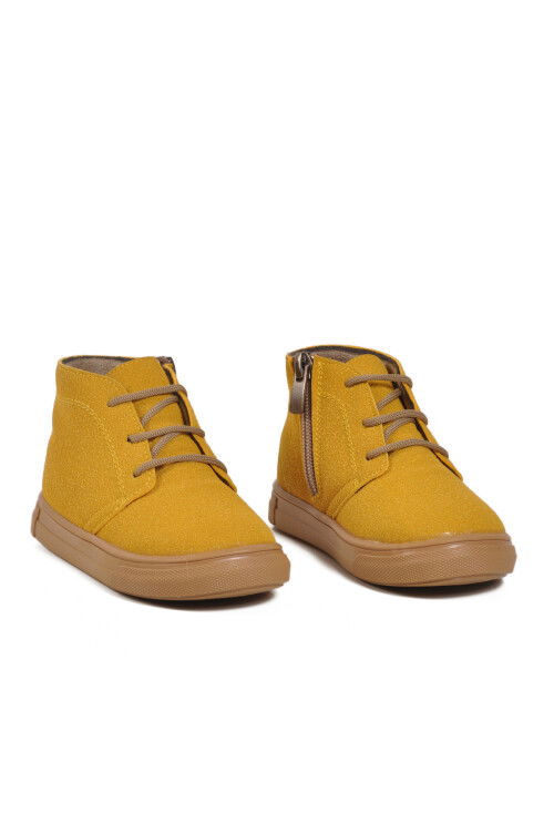 Sarı Süet Bağcıklı Fermuarlı Bebek Bot 823106 B