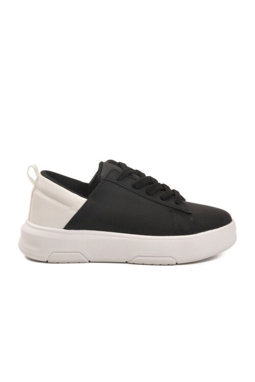 Siyah Beyaz Kalın Taban Bağcıklı Kadın Spor Ayakkabı Termo DV-03 Z