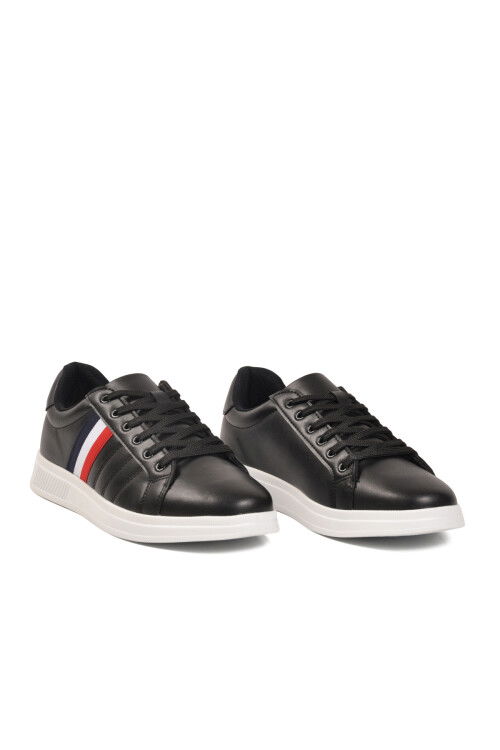 Siyah Beyaz Bağcıklı Hafif Cilt Erkek Sneaker 493 M