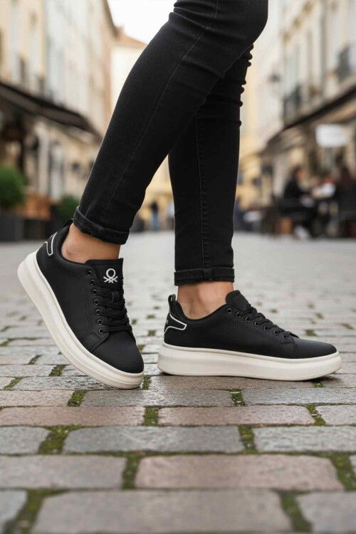 Siyah Beyaz Bağcıklı Erkek Sneaker BNI-12081 M