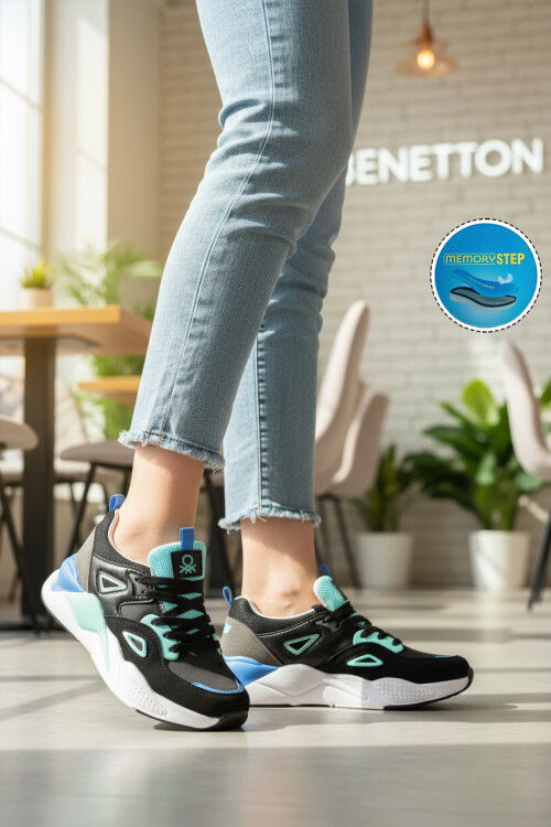 Siyah Beyaz Bağcıklı Memory Foam Unisex Spor Ayakkabı BNI-11109 G