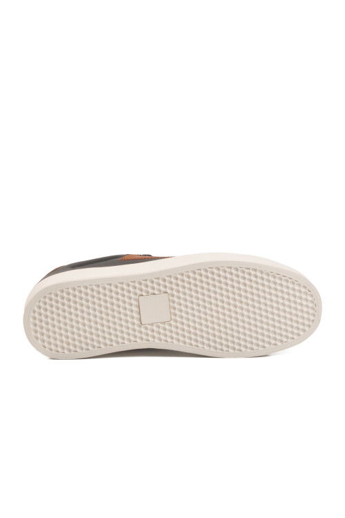 Siyah Beyaz Bağcıklı Cilt Erkek Spor Ayakkabı BNI-12113 M