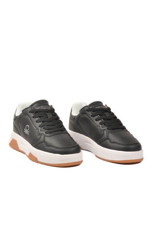 Siyah Beyaz Bağcıklı Cilt Memory Foam Unisex Spor Ayakkabı BNI-11220 G