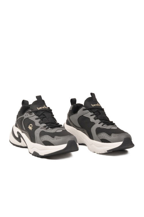 Siyah Beyaz Bağcıklı Memory Foam Unisex Spor Ayakkabı BNI-12089 M