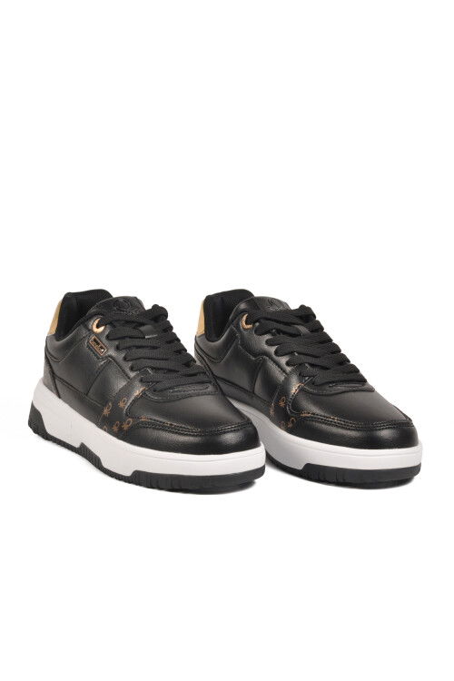 Siyah Beyaz Bağcıklı Cilt Memory Foam Unisex Spor Ayakkabı BNI-12091 G