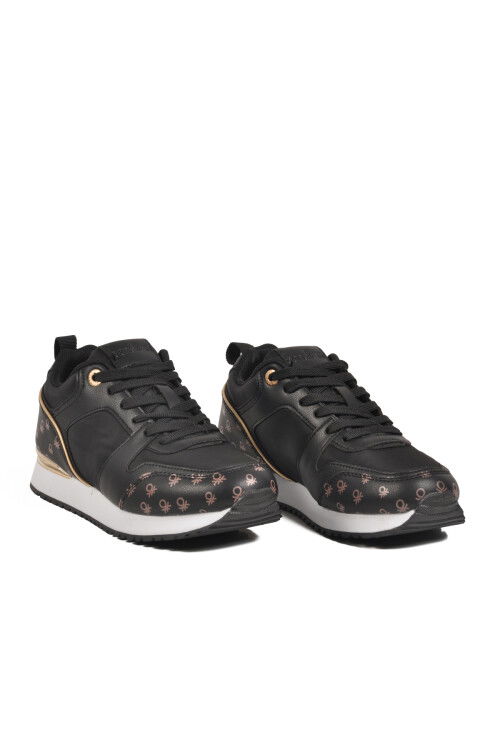 Siyah Beyaz Bağcıklı Cilt Unisex Spor Ayakkabı BNI-12097 G