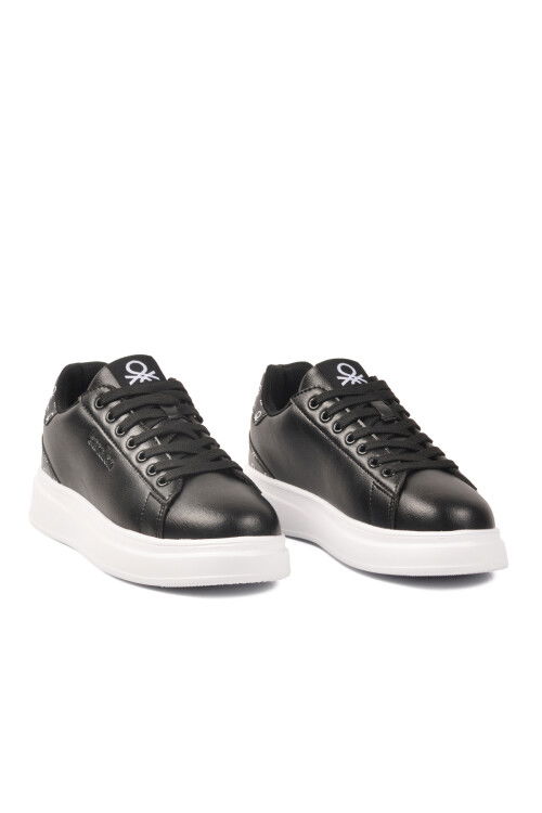 Siyah Beyaz Bağcıklı Cilt Unisex Spor Ayakkabı BNI-12098 G