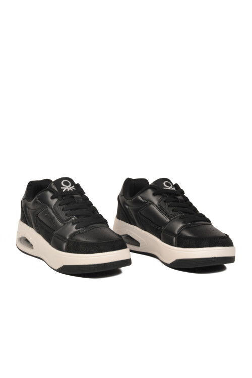 Siyah Beyaz Bağcıklı Cilt Unisex Spor Ayakkabı BNI-12133 G