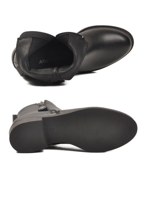 Siyah Cilt Polarlı Kaymaz Taban Kadın Topuklu Bot 224581 Z