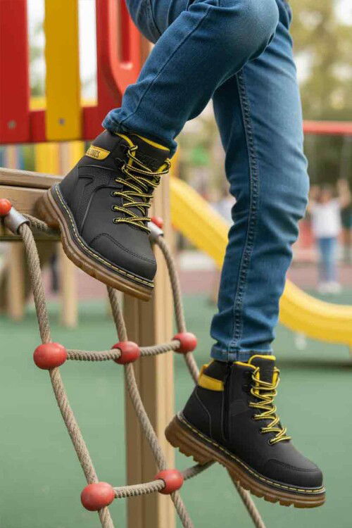 Black Zippered Unisex Kids Boots Cane F