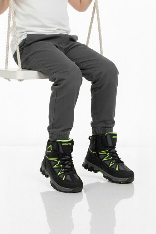 Siyah Gri Polarlı Kaymaz Unisex Çocuk Outdoor Bot 2301 F