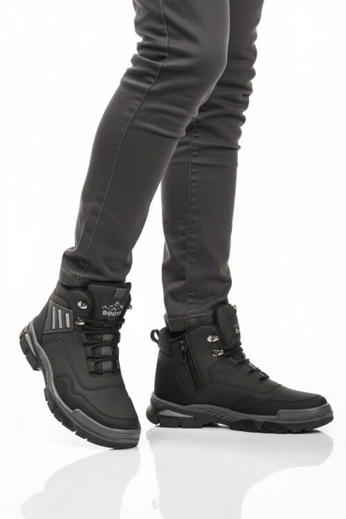 Siyah Gri Kaymaz Taban Fermuarlı Unisex Outdoor Bot 444 G