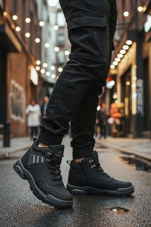 Siyah Gri Kaymaz Taban Fermuarlı Unisex Outdoor Bot 444 G