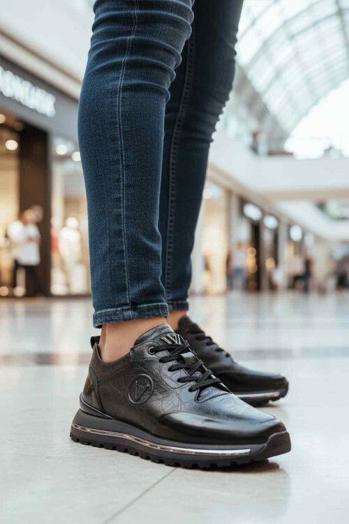 Siyah Hakiki Deri Bağcıklı Erkek Sneaker M112 M