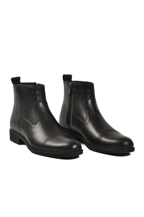 Siyah Hakiki Deri Polarlı Kaymaz Fermuarlı Erkek Bot 02001 M