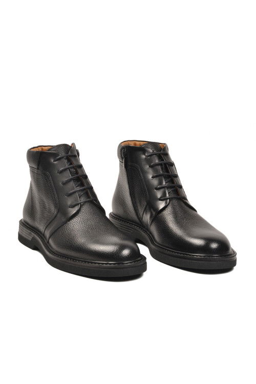 Siyah İçi Dışı Hakiki Deri Fermuarlı Erkek Bot 2112 M