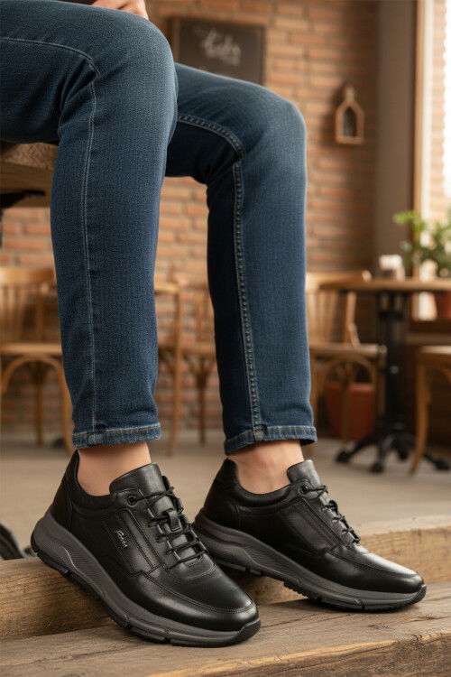 Siyah Hakiki Deri Erkek Casual Ayakkabı 3146 M