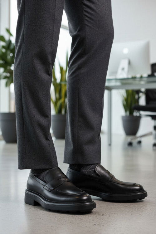 Siyah Hakiki Deri Erkek Casual Ayakkabı 3254 M