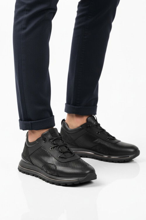 Siyah Hakiki Deri Elastik Bağcıklı Erkek Casual Ayakkabı M533 M