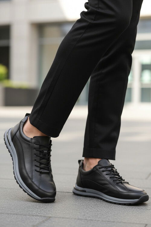 Siyah Hakiki Deri Erkek Sneaker 2036 M