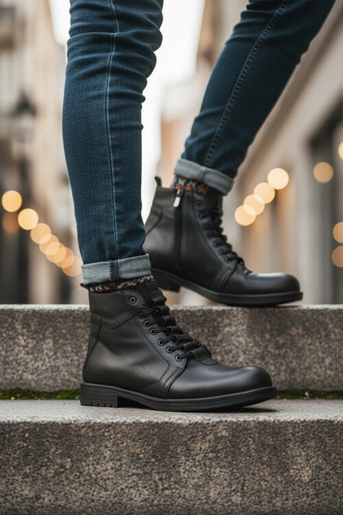 Black Genuine Leather Mens Boots 705 M