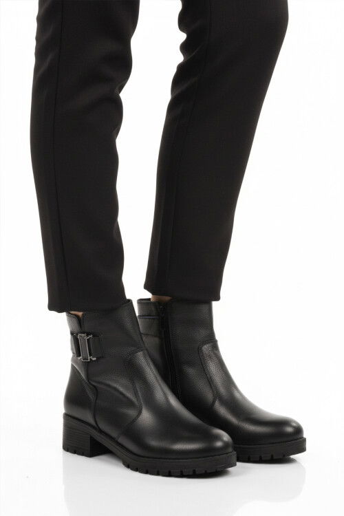 Siyah Hakiki Deri İçi Polarlı Kadın Topuklu Bot 16463-1 Z