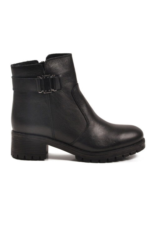 Siyah Hakiki Deri İçi Polarlı Kadın Topuklu Bot 16463-1 Z