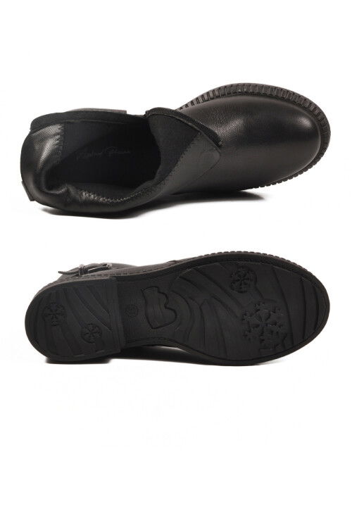 Siyah Hakiki Deri İçi Polarlı Kaymaz Kadın Bot 20913-1 Z