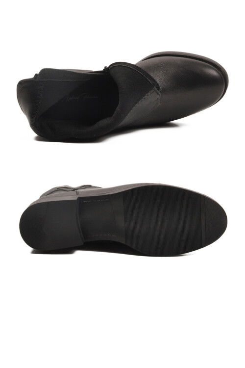 Siyah Hakiki Deri İçi Polarlı Kaymaz Kadın Bot 21893-1 Z