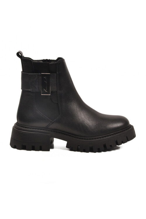 Siyah Hakiki Deri İçi Polarlı Kaymaz Kadın Bot 23783-1 Z