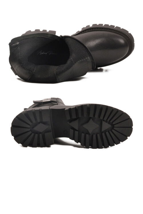 Siyah Hakiki Deri İçi Polarlı Kaymaz Kadın Bot 23783-1 Z