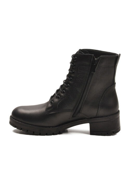 Siyah Hakiki Deri Bağcıklı Kadın Bot 2680-1 Z