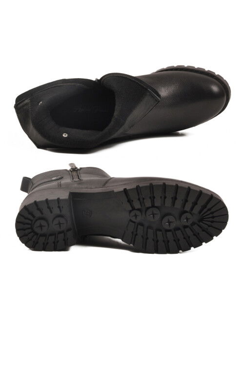 Siyah Hakiki Deri Fermuarlı Polarlı Kadın Topuklu Bot 4663-1 Z