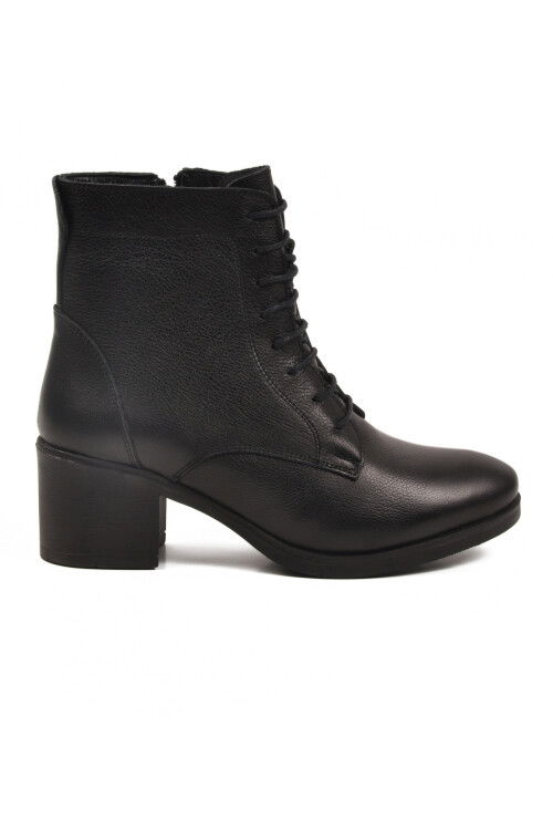 Siyah Hakiki Deri İçi Polarlı Kadın Topuklu Bot 92159-1 Z