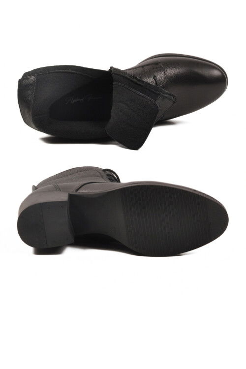 Siyah Hakiki Deri İçi Polarlı Kadın Topuklu Bot 92159-1 Z