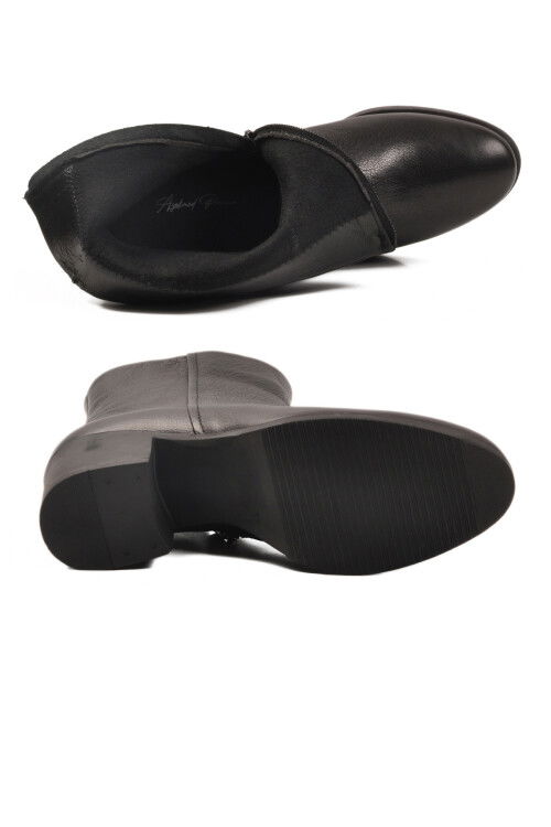 Siyah Hakiki Deri Fermuarlı Polarlı Kadın Bot 92162-1 Z