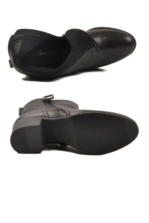 Siyah Hakiki Deri Fermuarlı Polarlı Kadın Topuklu Bot 92163-1 Z