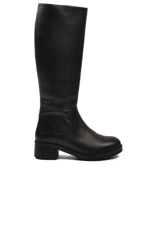 Siyah Hakiki Deri İçi Polarlı Kaymaz Kadın Çizme 26900-1 Z