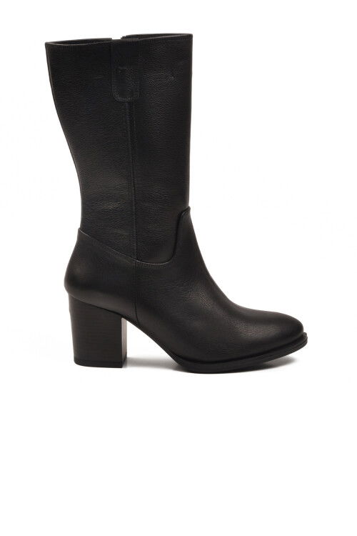 Siyah Hakiki Deri Fermuarlı Polarlı Kadın Çizme 86620-1 Z