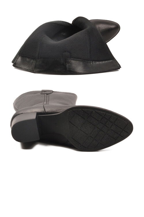 Siyah Hakiki Deri Fermuarlı Polarlı Kadın Çizme 86620-1 Z