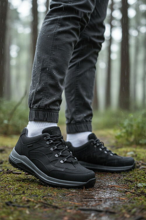 Black Genuine Leather Non-Slip Water Repellent Mens Outdoor Shoes 2341 M